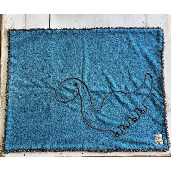 Twirls & Twigs Dinosaur Embroidered Teal Fringe Baby Blanket Throw Blanket - Picture 2 of 7